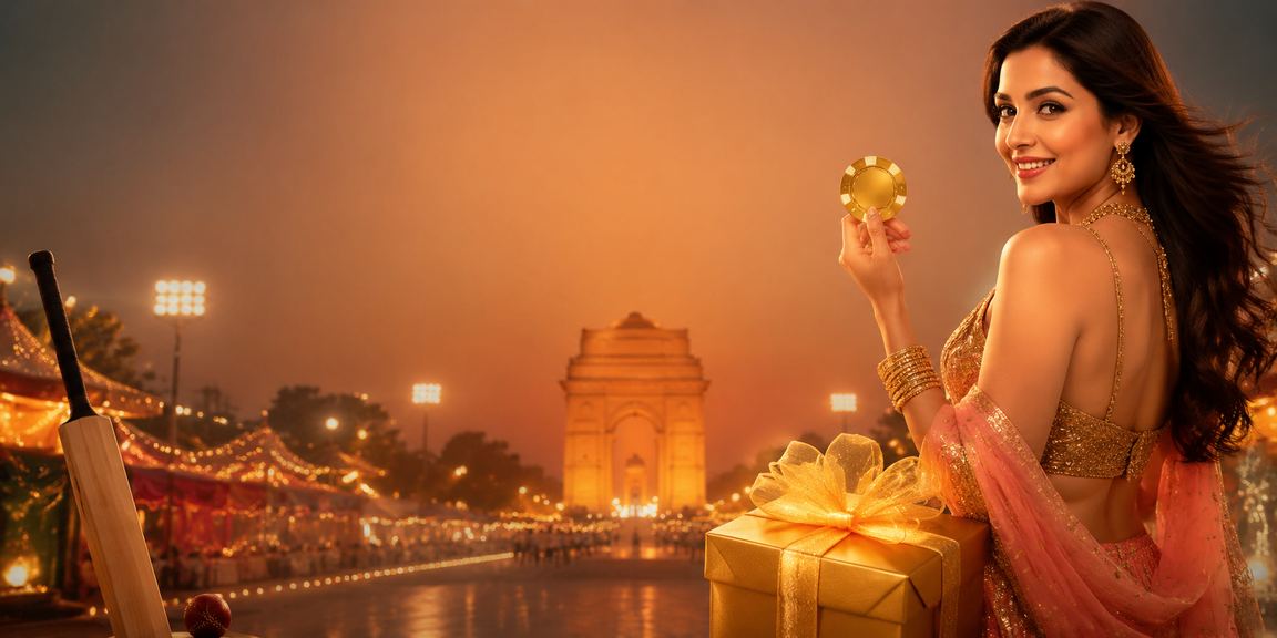 Delhi India Gate with cricket betting signs in Bollywood style